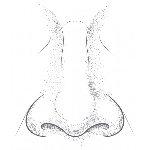 Ilustração anatômica — redução da base nasal, situação inicial